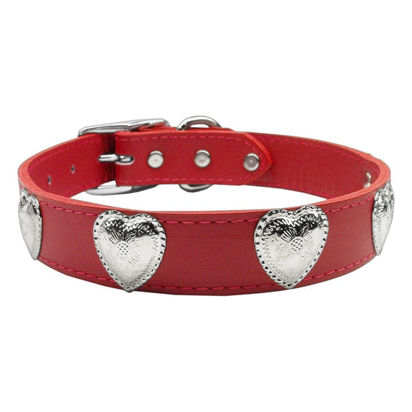 Red Western Heart Leather Dog Collar - National Fur League