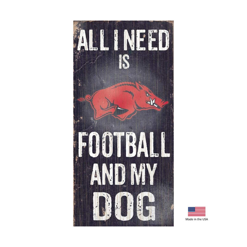 Arkansas Razorbacks Distressed Football And My Dog Sign - National Fur League