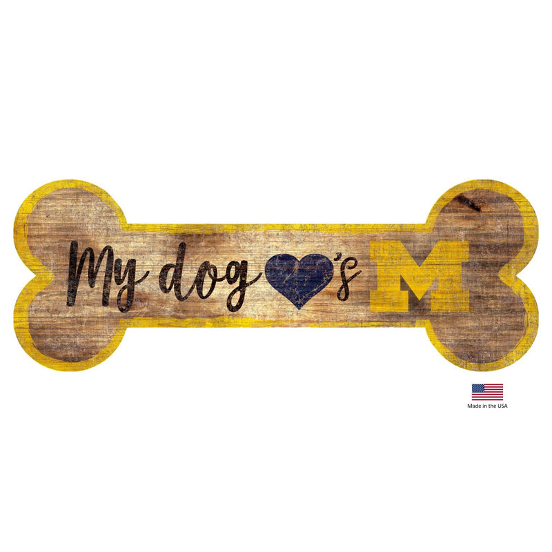 Michigan Wolverines Distressed Dog Bone Wooden Sign - National Fur League