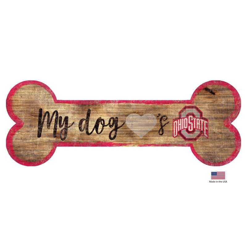 Ohio State Buckeyes Distressed Dog Bone Wooden Sign - National Fur League