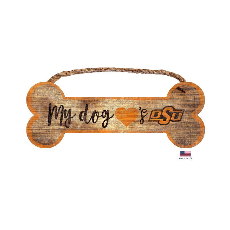 Oklahoma State Cowboys Distressed Dog Bone Wooden Sign - National Fur League