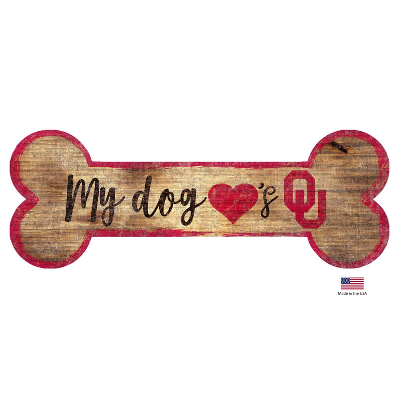 Oklahoma Sooners Distressed Dog Bone Wooden Sign - National Fur League
