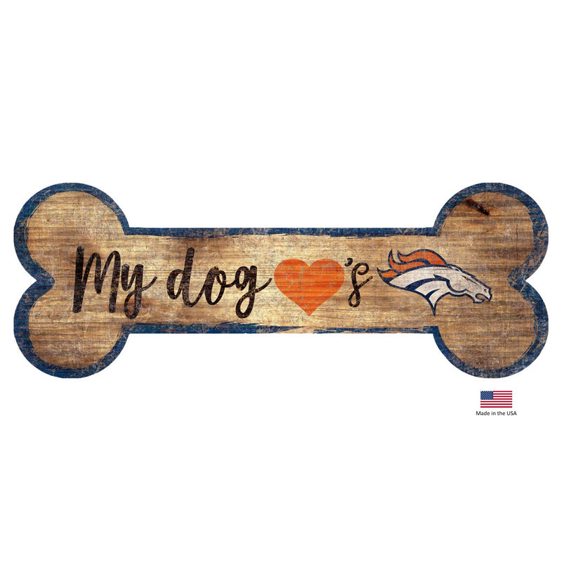 Denver Broncos Distressed Dog Bone Wooden Sign - National Fur League