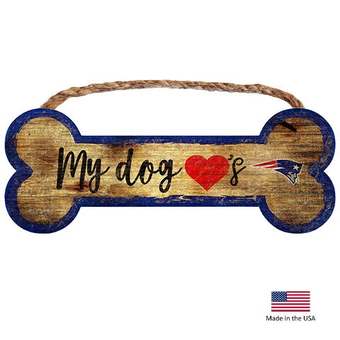 New England Patriots Distressed Dog Bone Wooden Sign - National Fur League
