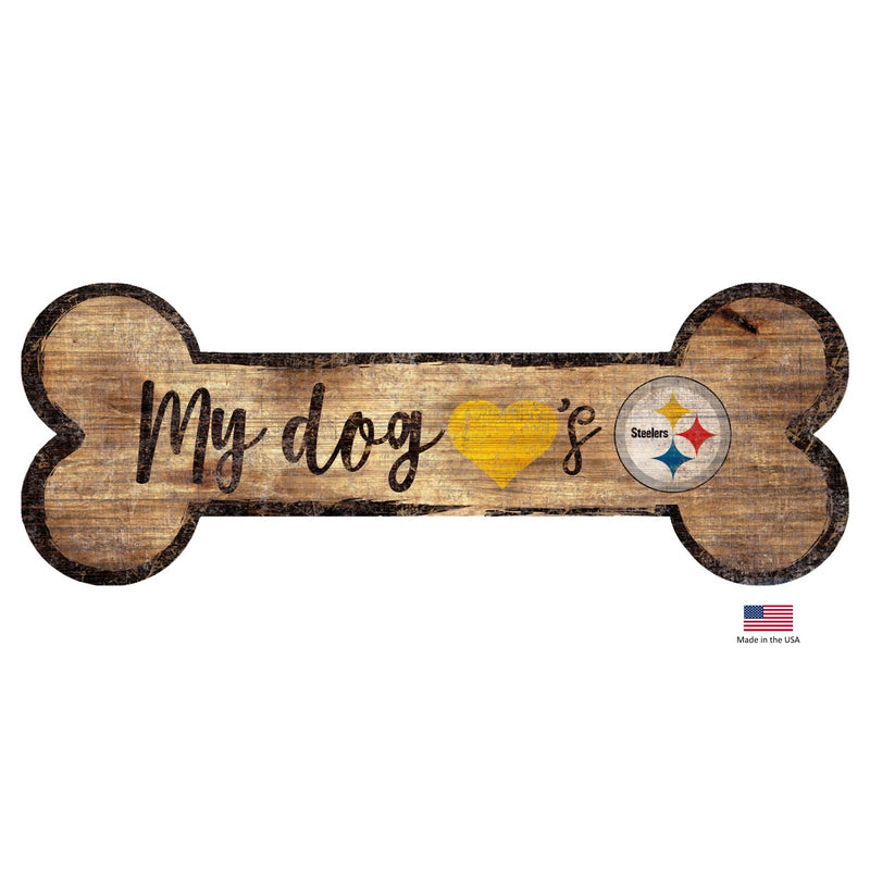 Pittsburgh Steelers Distressed Dog Bone Wooden Sign - National Fur League