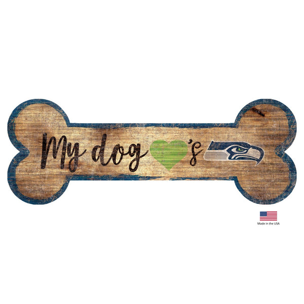 Seattle Seahawks Distressed Dog Bone Wooden Sign - National Fur League