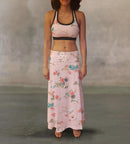 Soft Pink Flowers Maxi Skirt