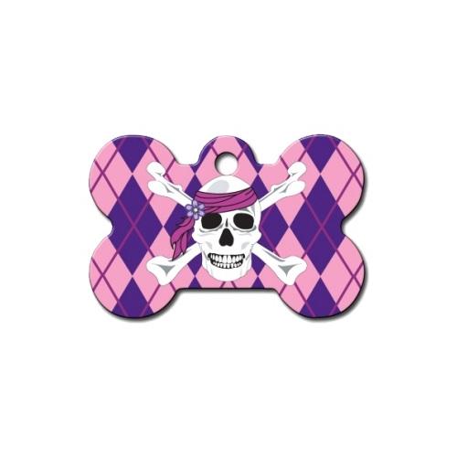 Pink Argyle Skull And Crossbones Large Bone Id Tag - National Fur League