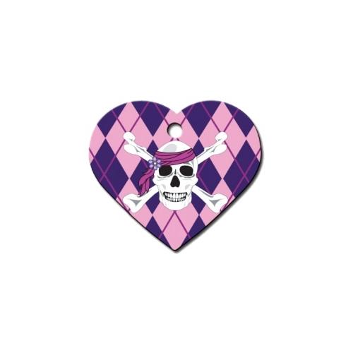 Pink Argyle Skull And Crossbones Large Heart Id Tag - National Fur League