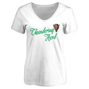 Women's White Marshall Thundering Herd Dora V-Neck T-Shirt