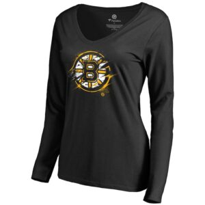 Women's Black Boston Bruins Splatter Logo V-Neck Long Sleeve T-Shirt
