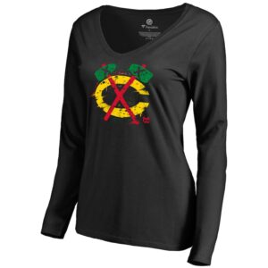 Women's Black Chicago Blackhawks Splatter Logo V-Neck Long Sleeve T-Shirt