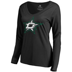 Women's Black Dallas Stars Splatter Logo V-Neck Long Sleeve T-Shirt