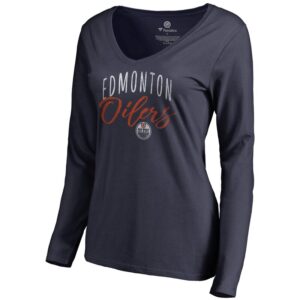 Women's Navy Edmonton Oilers Graceful Long Sleeve V-Neck T-Shirt