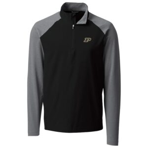 Men's Cutter & Buck Black Purdue Boilermakers Response Hybrid Overknit Quarter-Zip Pullover Jacket