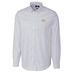 Men's Cutter & Buck Light Blue Georgia Tech Yellow Jackets Big & Tall Stretch Oxford Stripe Long Sleeve Button Down Shirt