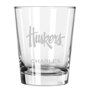 Nebraska Huskers 15oz. Personalized Double Old Fashion Etched Glass
