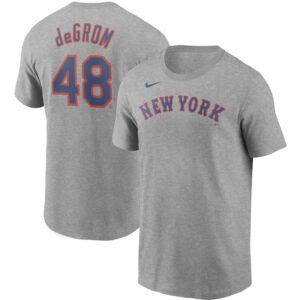 Men's Nike Jacob deGrom Gray New York Mets Name & Number T-Shirt