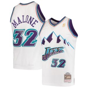 Men's Mitchell & Ness Karl Malone White Utah Jazz 1996/97 Hardwood Classics Swingman Jersey