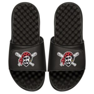 Youth ISlide Black Pittsburgh Pirates Personalized Alternate Logo Slide Sandals