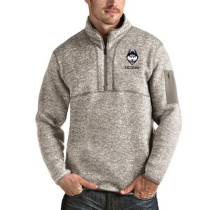 Men's Antigua Oatmeal UConn Huskies Fortune Half-Zip Pullover Jacket