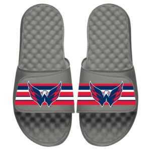 Youth ISlide Gray Washington Capitals Stripe Logo Slide Sandals