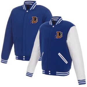 Men's JH Design Royal/White Durham Bulls Reversible Fleece Full-Snap Jacket with Faux Leather Sleeves
