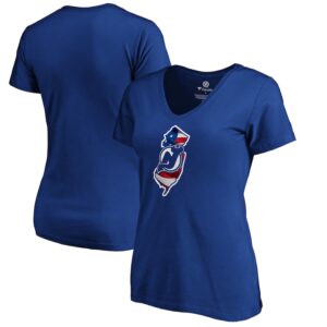 Women's Royal New Jersey Devils NHL Banner State V-Neck T-Shirt