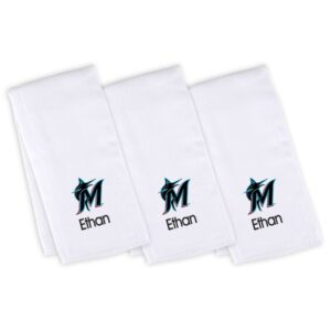 Infant White Miami Marlins Personalized Burp Cloth Three-Pack