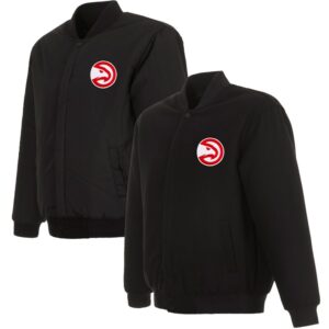 Men's JH Design Black Atlanta Hawks Reversible Front Embroidered Wool Full-Snap Jacket