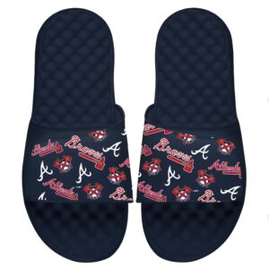Youth ISlide Navy Atlanta Braves Loudmouth Logo Slide Sandals