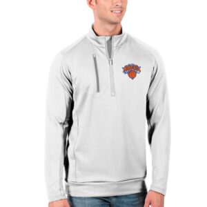 Men's Antigua White New York Knicks Generation Quarter-Zip Pullover Jacket