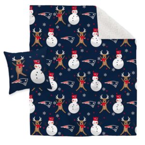 New England Patriots Holiday Reindeer Blanket and Pillow Combo Set