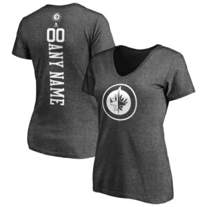 Women's Heathered Charcoal Winnipeg Jets Personalized One Color V-Neck T-Shirt