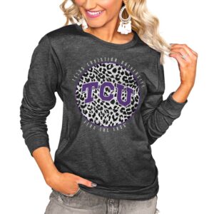Women's Charcoal TCU Horned Frogs Call the Shots Oversized Long Sleeve T-Shirt