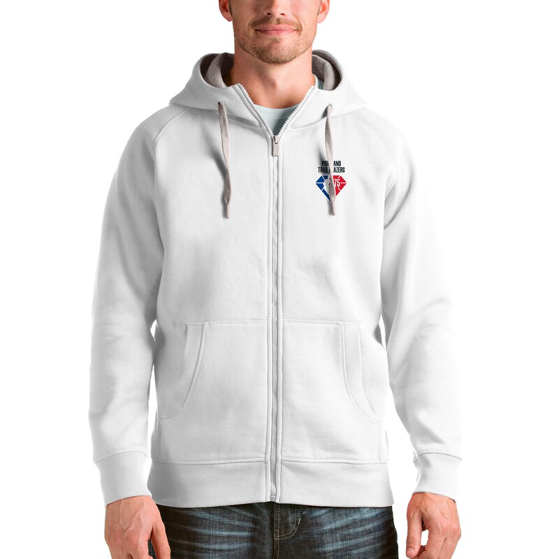 Men's Antigua White Portland Trail Blazers NBA 75th Anniversary Victory Full-Zip Hoodie
