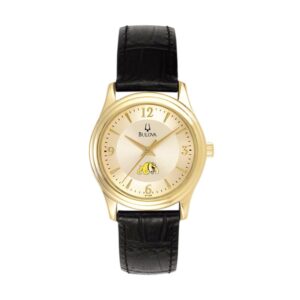Women's Bulova Gold/Black Bowie State Bulldogs Stainless Steel Watch with Leather Band