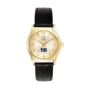 Women's Bulova Gold/Black Jackson State Tigers Stainless Steel Watch with Leather Band