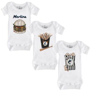 Infant Tiny Turnip White Miami Marlins 3-Piece Snacks Bodysuit Set