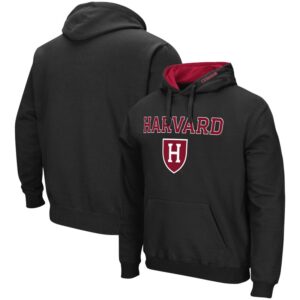 Men's Colosseum Black Harvard Crimson Arch and Logo Pullover Hoodie