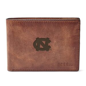 Men's Fossil Brown North Carolina Tar Heels Derrick Front Pocket Leather Bi-Fold Wallet