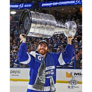 Brayden Point Tampa Bay Lightning Unsigned 2021 Stanley Cup Champions Raising Cup Photograph