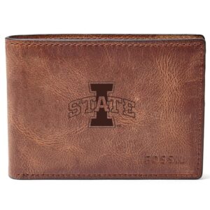 Men's Fossil Brown Iowa State Cyclones Leather Derrick Front Pocket Bifold Wallet