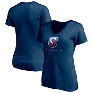 Women's Navy US Speedskating U.S. Olympics Core Primary Logo V-Neck T-Shirt