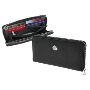 Women's Black Wisconsin Badgers Leather Zipper Wallet