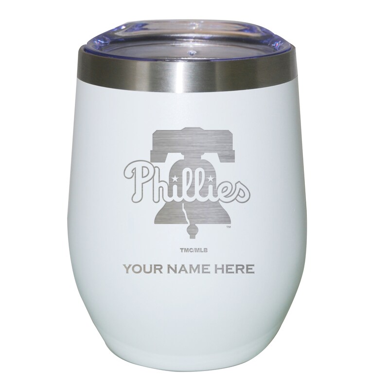 White Philadelphia Phillies 12oz. Personalized Etched Stemless Tumbler