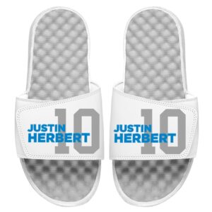 Youth ISlide Justin Herbert White NFLPA Number Fan Slide Sandals