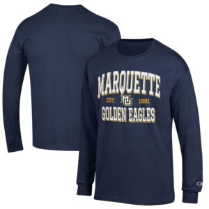 Men's Champion Navy Marquette Golden Eagles Jersey Est. Date Long Sleeve T-Shirt