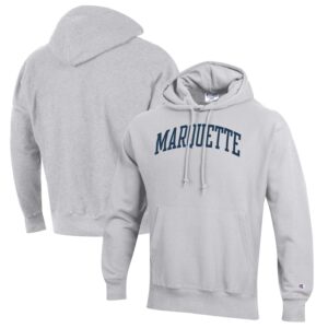 Men's Champion Heathered Gray Marquette Golden Eagles Reverse Weave Fleece Pullover Hoodie