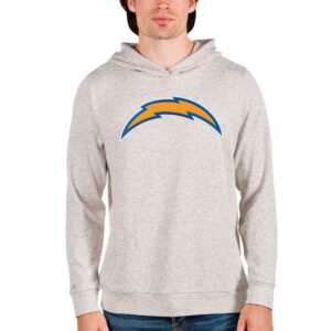Men's Antigua Oatmeal Los Angeles Chargers Team Absolute Pullover Hoodie